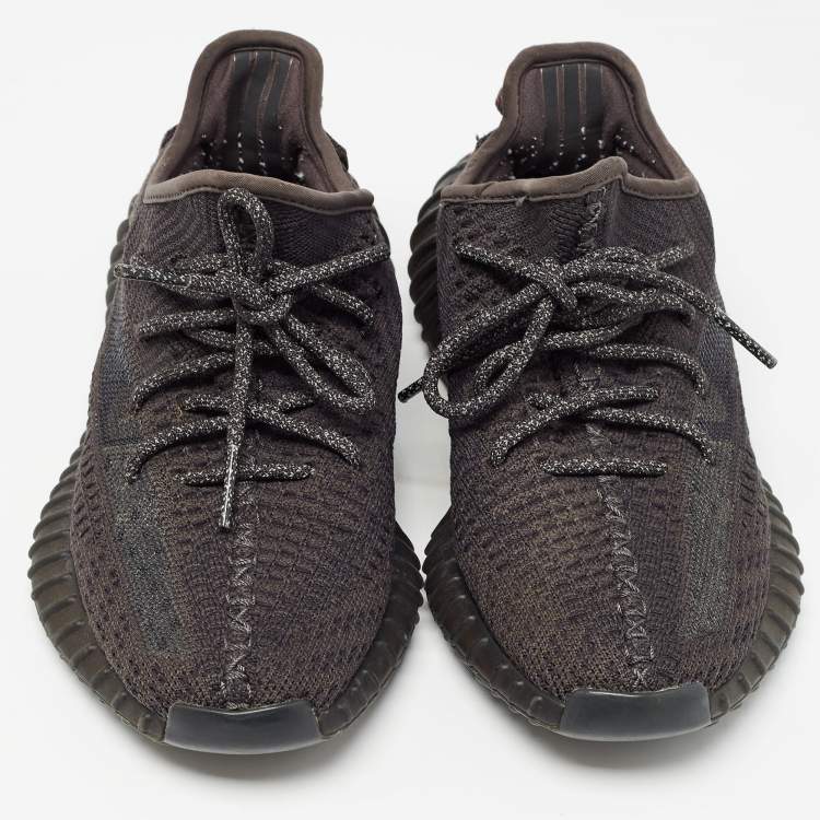 Pre Owned Yeezy x Adidas Black Knit Fabric Boost 350 V2 Black Non-Reflective Sneakers Size 36 2/3