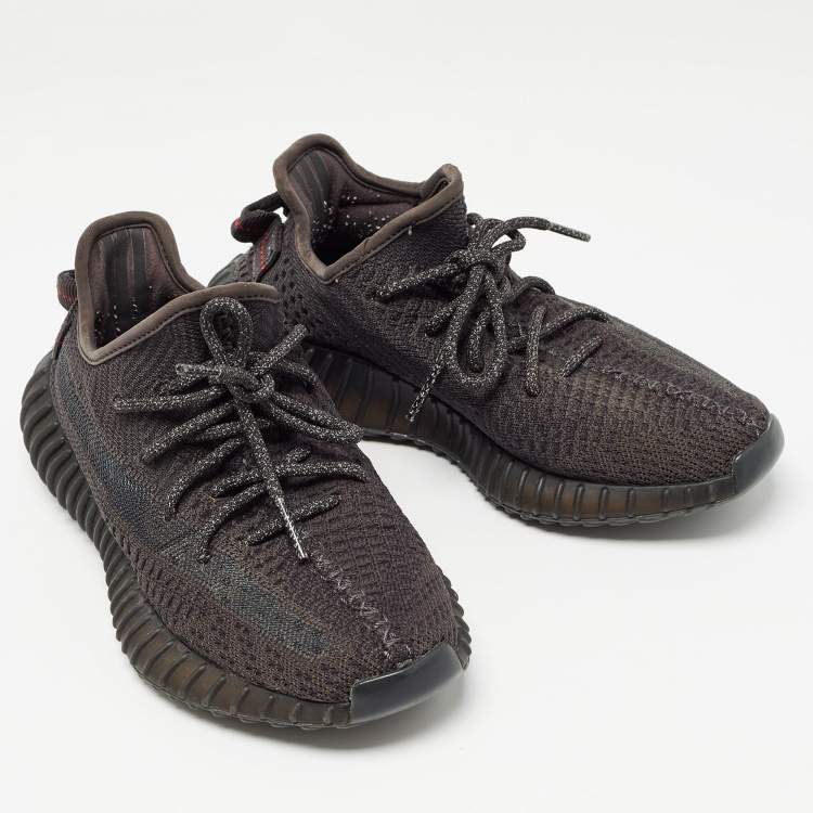 Pre Owned Yeezy x Adidas Black Knit Fabric Boost 350 V2 Black Non-Reflective Sneakers Size 36 2/3