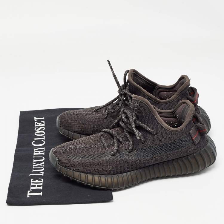 Pre Owned Yeezy x Adidas Black Knit Fabric Boost 350 V2 Black Non-Reflective Sneakers Size 36 2/3