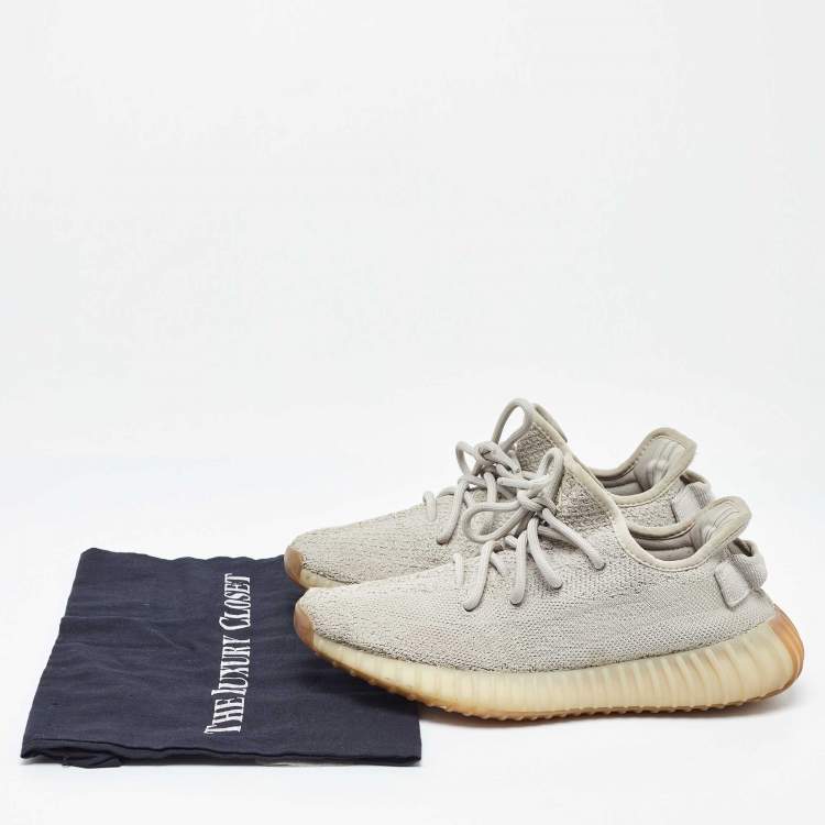 Pre Owned Yeezy x Adidas Light Grey Knit Fabric Boost 350 V2 Low Top Sneakers Size 38.5