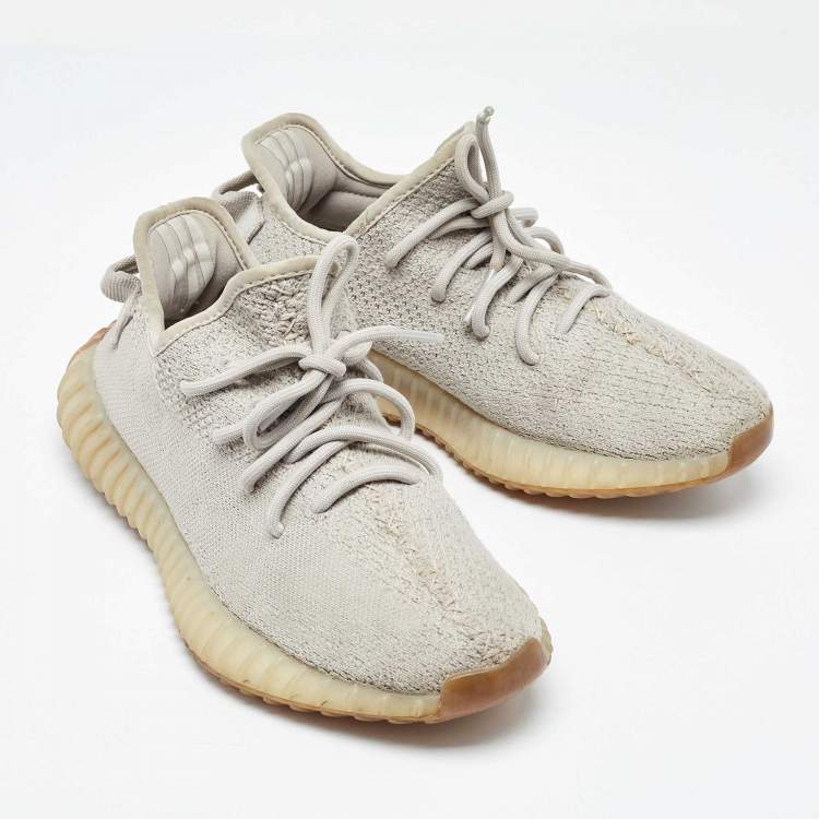 Pre Owned Yeezy x Adidas Light Grey Knit Fabric Boost 350 V2 Low Top Sneakers Size 38.5