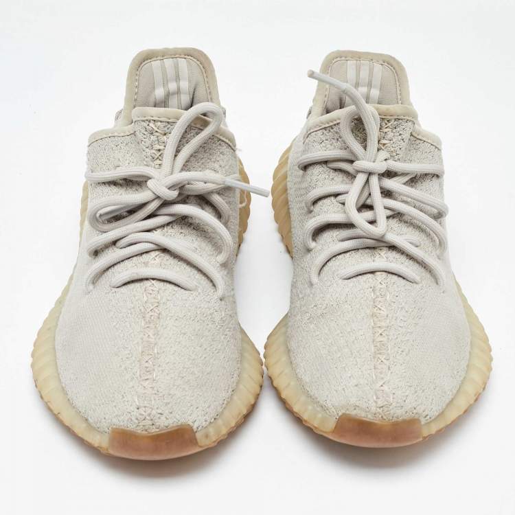 Pre Owned Yeezy x Adidas Light Grey Knit Fabric Boost 350 V2 Low Top Sneakers Size 38.5