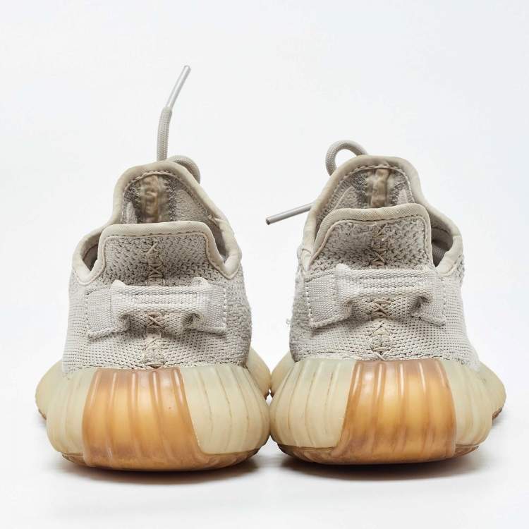 Pre Owned Yeezy x Adidas Light Grey Knit Fabric Boost 350 V2 Low Top Sneakers Size 38.5