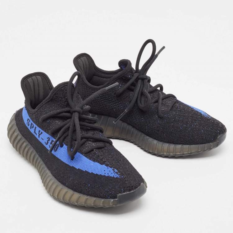 Pre Owned Yeezy x Adidas Black/Blue Knit Fabric Boost 350 V2 Dazzling Blue Sneakers Size 38 2/3