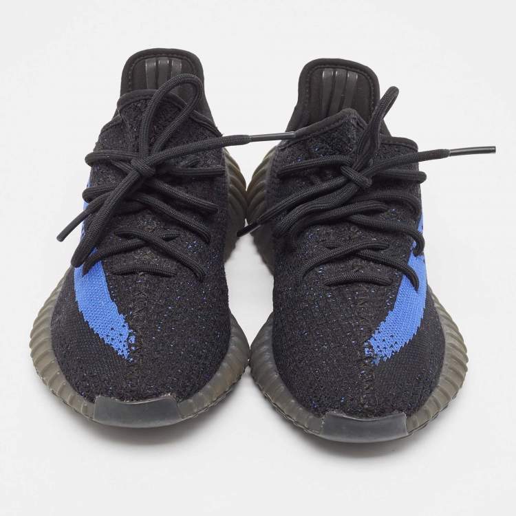 Pre Owned Yeezy x Adidas Black/Blue Knit Fabric Boost 350 V2 Dazzling Blue Sneakers Size 38 2/3