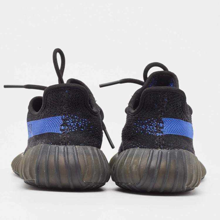 Pre Owned Yeezy x Adidas Black/Blue Knit Fabric Boost 350 V2 Dazzling Blue Sneakers Size 38 2/3