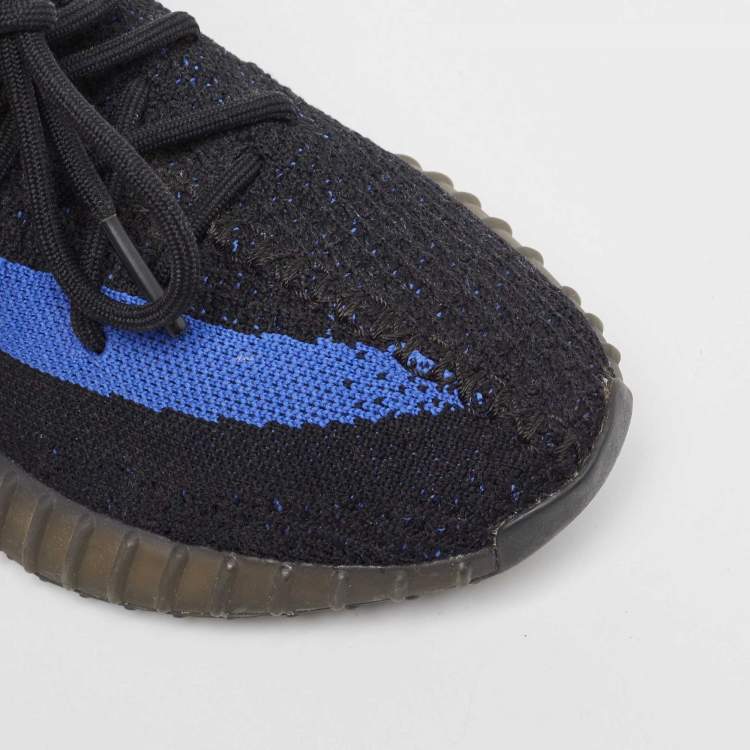 Pre Owned Yeezy x Adidas Black/Blue Knit Fabric Boost 350 V2 Dazzling Blue Sneakers Size 38 2/3