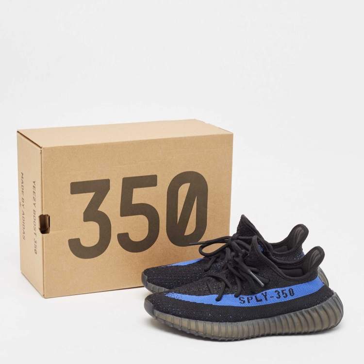 Pre Owned Yeezy x Adidas Black/Blue Knit Fabric Boost 350 V2 Dazzling Blue Sneakers Size 38 2/3