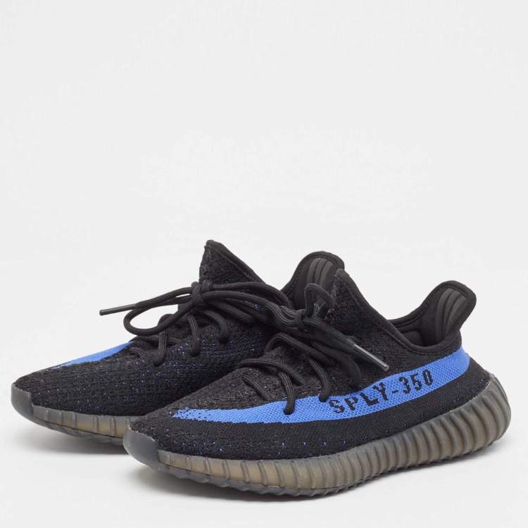 Pre Owned Yeezy x Adidas Black/Blue Knit Fabric Boost 350 V2 Dazzling Blue Sneakers Size 38 2/3