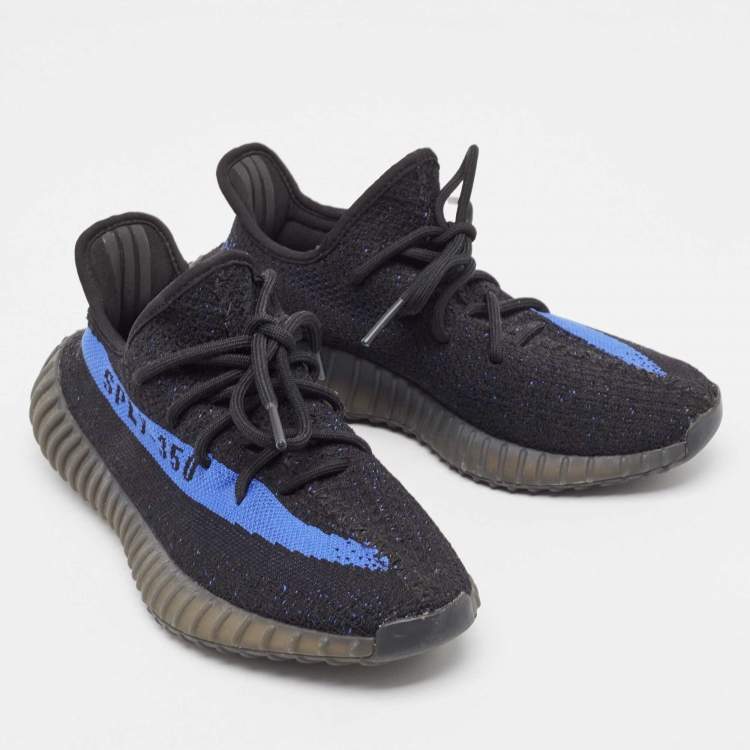 Pre Owned Yeezy x Adidas Black/Blue Knit Fabric Boost 350 V2 Dazzling Blue Sneakers Size 38 2/3