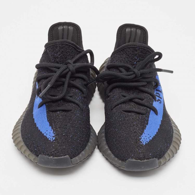 Pre Owned Yeezy x Adidas Black/Blue Knit Fabric Boost 350 V2 Dazzling Blue Sneakers Size 38 2/3