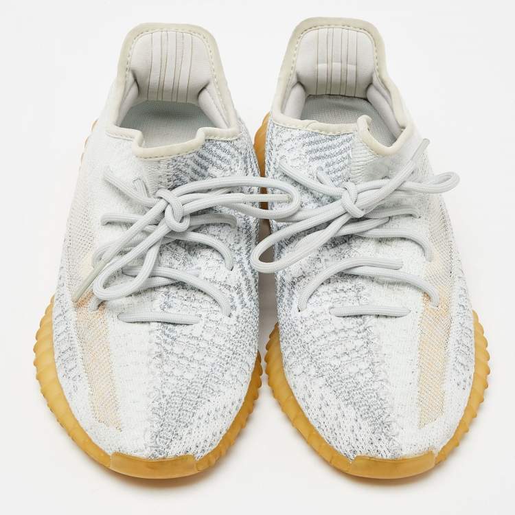 Pre Owned Yeezy x Adidas Blue/White Knit Fabric Boost 350 V2 Cloud White Reflective Sneakers Size 39 1/3