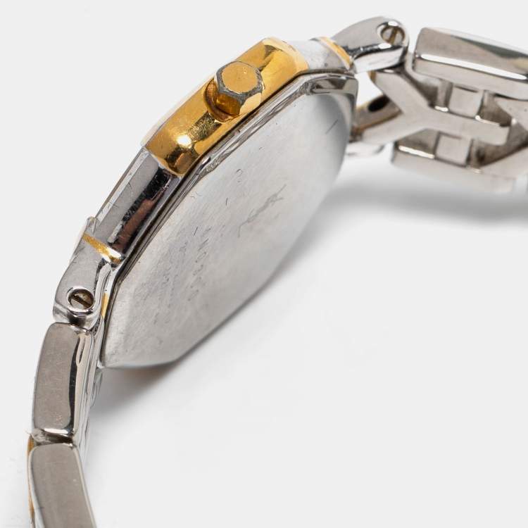 Pre Owned Yves Saint Laurent White Two Tone Stainless Steel Women's Wristwatch 23 mm 