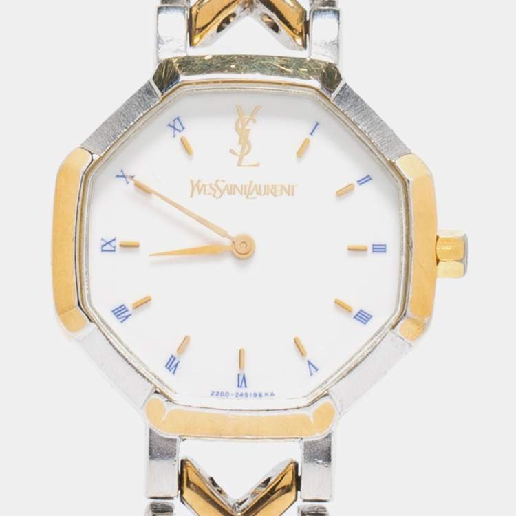 Pre Owned Yves Saint Laurent White Two Tone Stainless Steel Women's Wristwatch 23 mm 