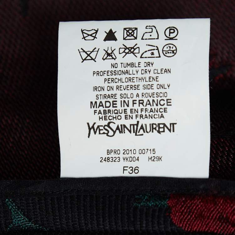 Pre Owned Saint Laurent Black Rose Motif Cotton Jacquard Coat S