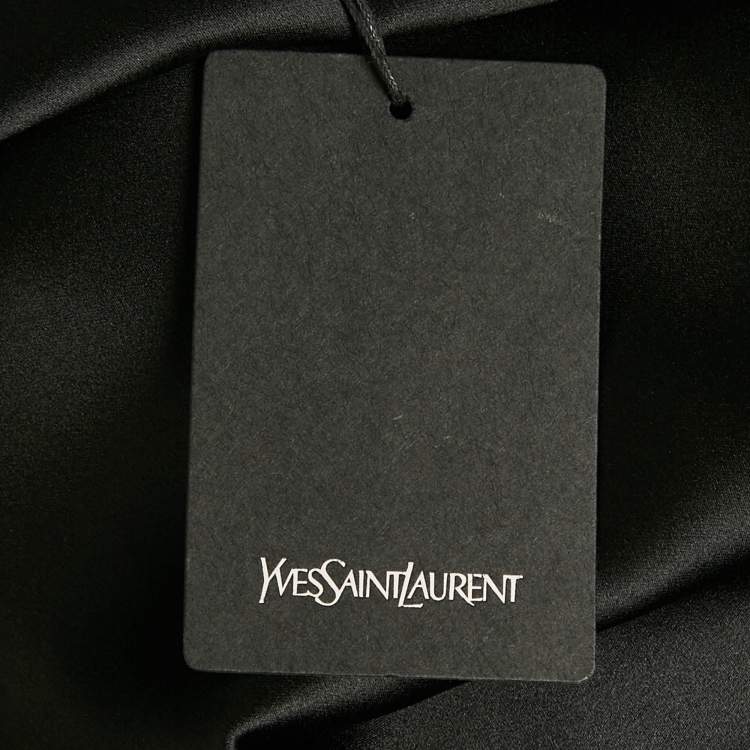 Pre Owned Yves Saint Laurent Black Silk Satin Midi Dress L