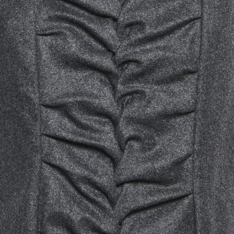 Pre Owned Yves Saint Laurent Dark Grey Wool Smock Detail Sleeveless Mini Dress M