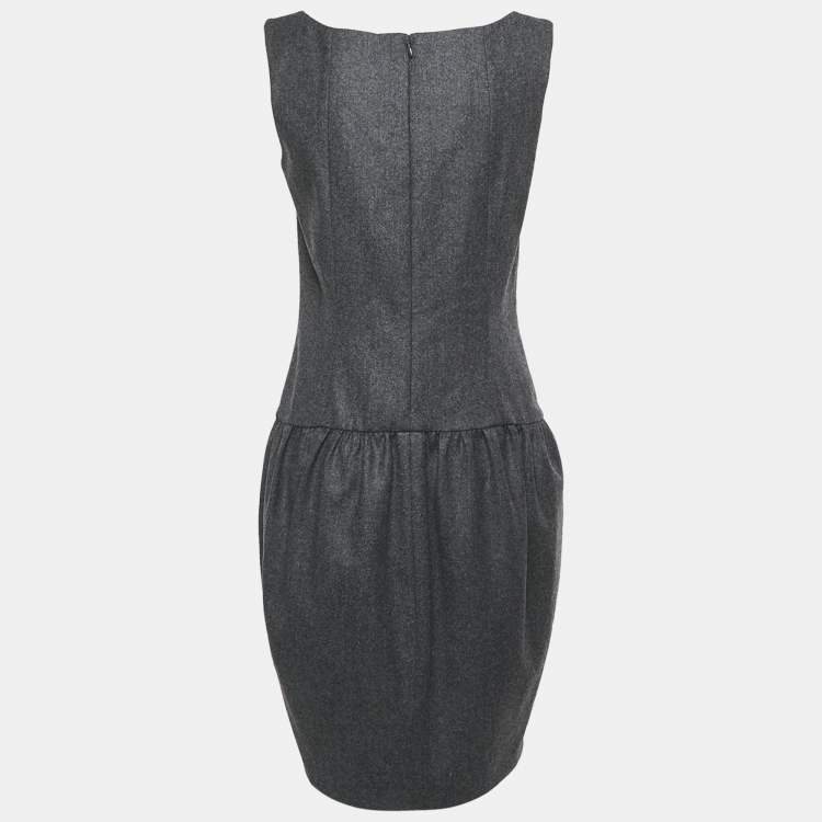 Pre Owned Yves Saint Laurent Dark Grey Wool Smock Detail Sleeveless Mini Dress M