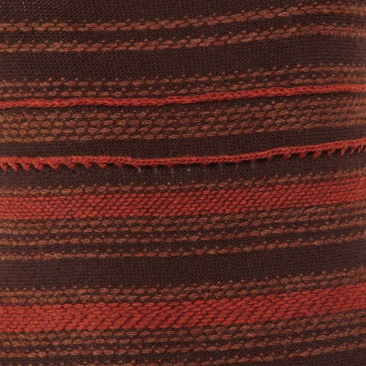 Pre Owned Yves Saint Laurent Brown Striped Wool & Cashmere Knit Midi Dress S