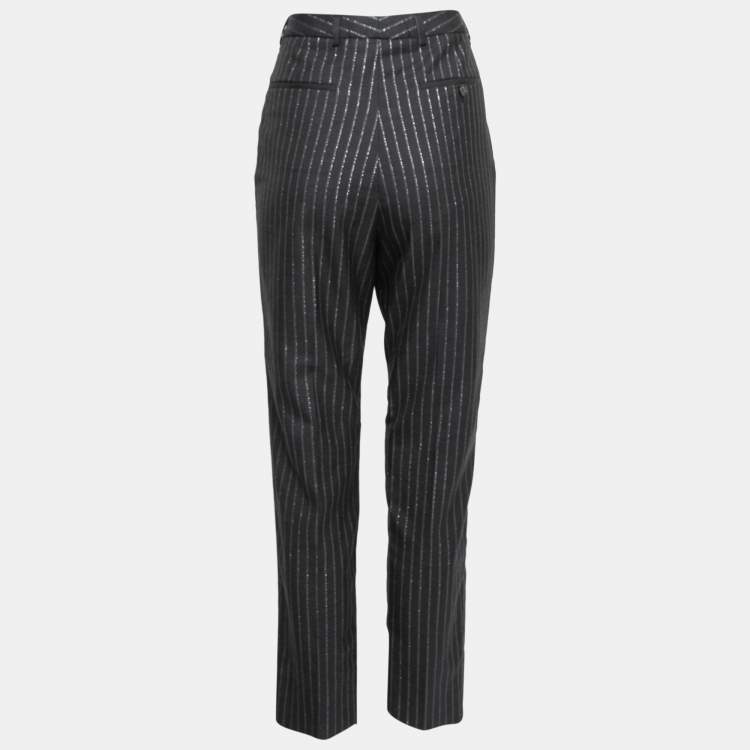Yves Saint Laurent Black Wool Pinstriped High Waisted Pants