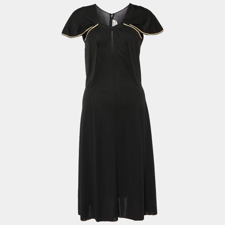 Pre Owned Yves Saint Laurent Black Jersey Lurex Detail Midi Dress M