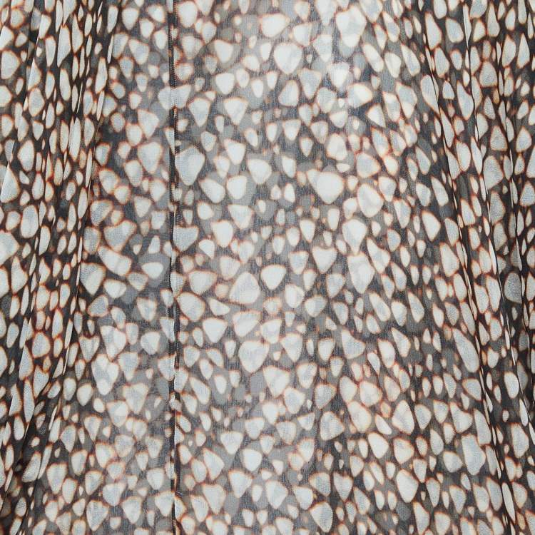 Pre Owned Yves Saint Laurent Brown Printed Silk Draped Midi Dress L
