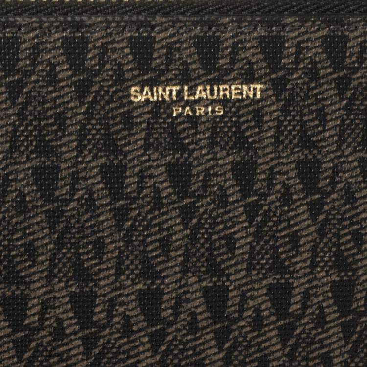 مملوكة مسبقًا Saint Laurent Brown Coated Canvas Monogram Zip Pouch