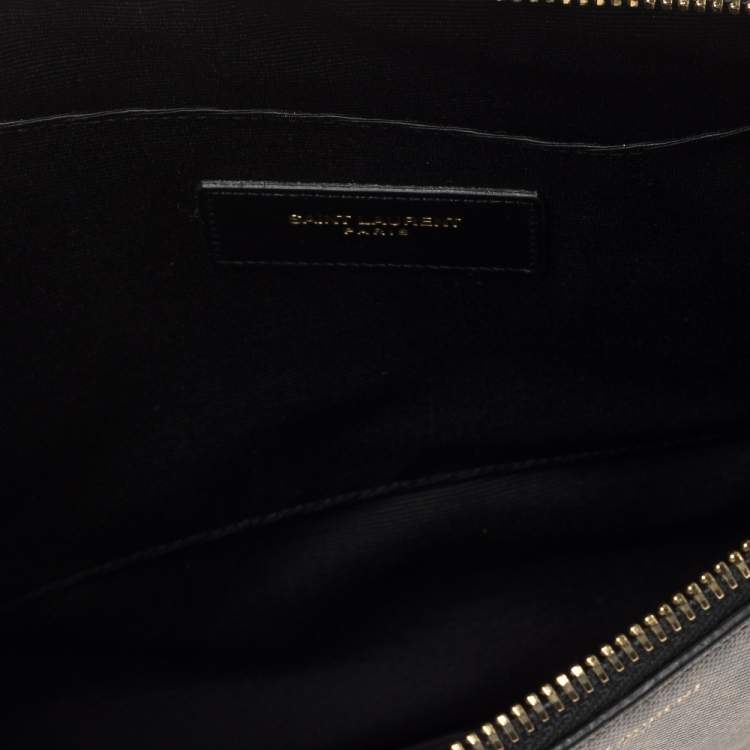 مملوكة مسبقًا Saint Laurent Brown Coated Canvas Monogram Zip Pouch