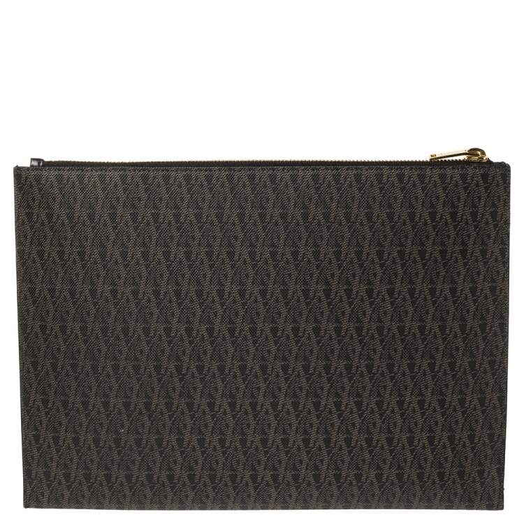 مملوكة مسبقًا Saint Laurent Brown Coated Canvas Monogram Zip Pouch