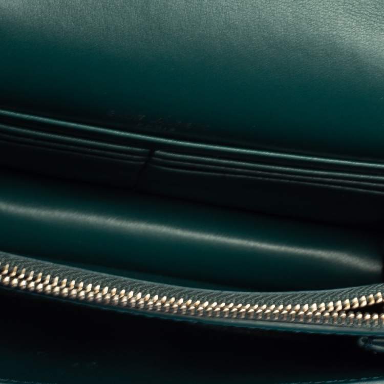 Pre Owned Saint Laurent Green Croc Embossed Leather Sunset Crossbody Bag