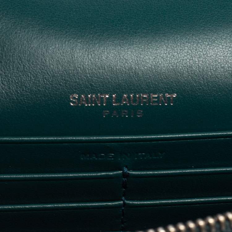 Pre Owned Saint Laurent Green Croc Embossed Leather Sunset Crossbody Bag