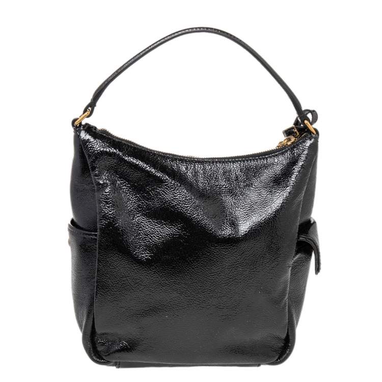 Pre Owned Yves Saint Laurent Black Leather Zip Hobo