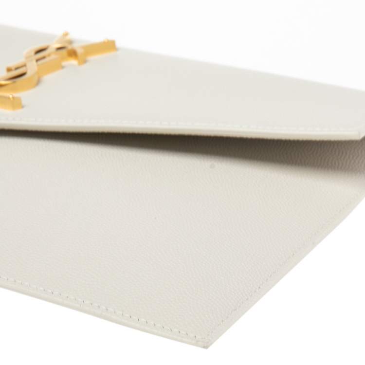 Pre Owned Saint Laurent Grey Grained Leather Uptown Pouch