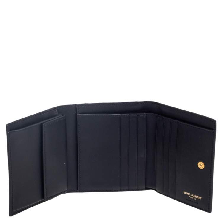 Pre Owned Saint Laurent Black Leather Chyc Compact Wallet