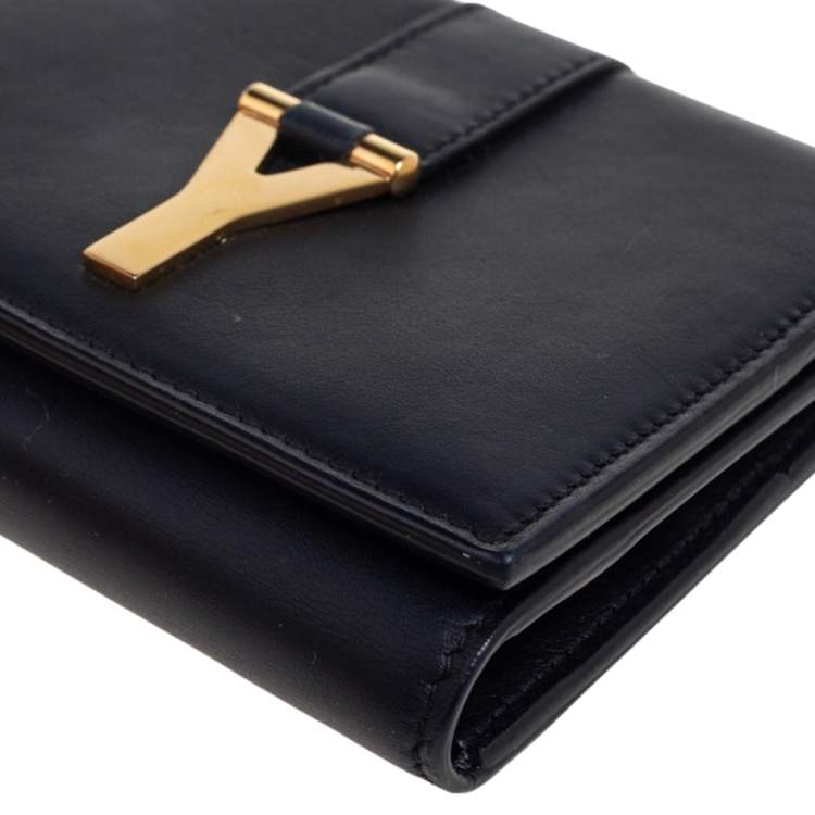 Pre Owned Saint Laurent Black Leather Chyc Compact Wallet