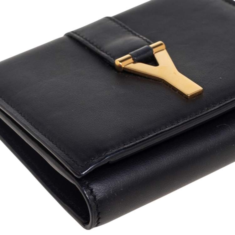 Pre Owned Saint Laurent Black Leather Chyc Compact Wallet