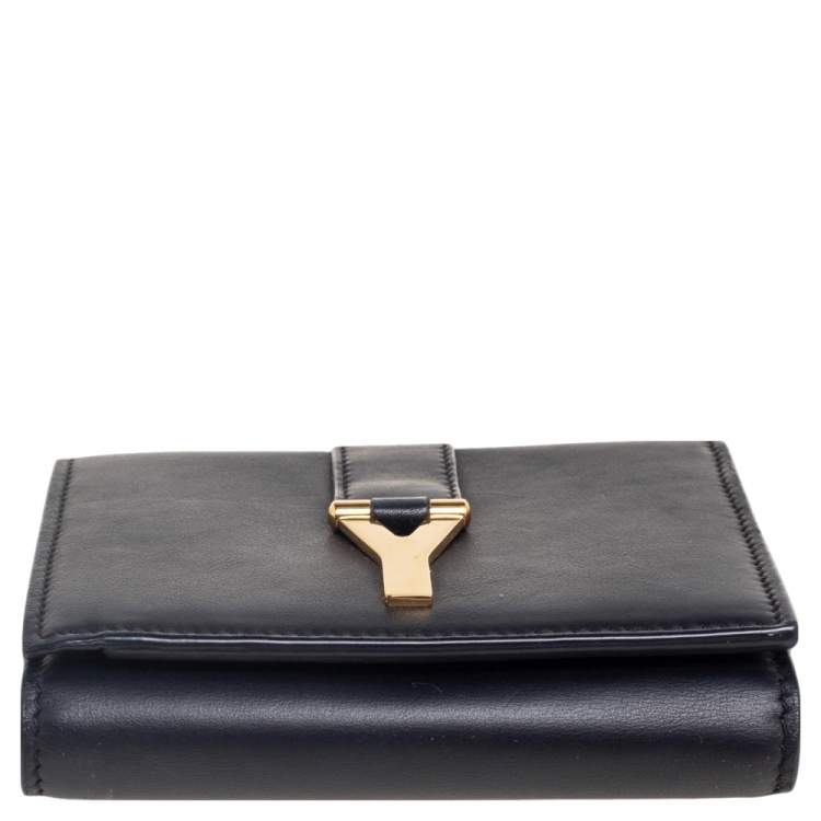 Pre Owned Saint Laurent Black Leather Chyc Compact Wallet