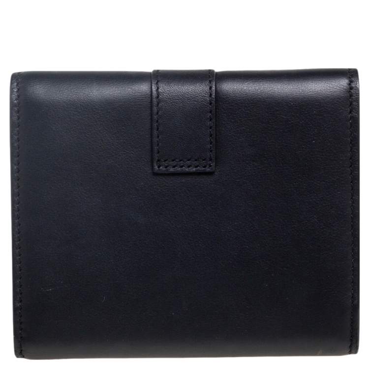 Pre Owned Saint Laurent Black Leather Chyc Compact Wallet