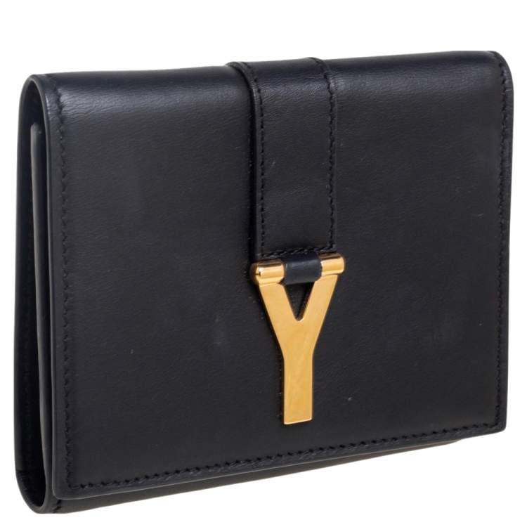Pre Owned Saint Laurent Black Leather Chyc Compact Wallet