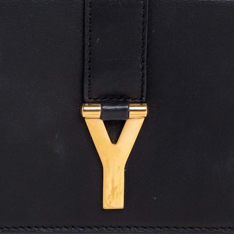 Pre Owned Saint Laurent Black Leather Chyc Compact Wallet
