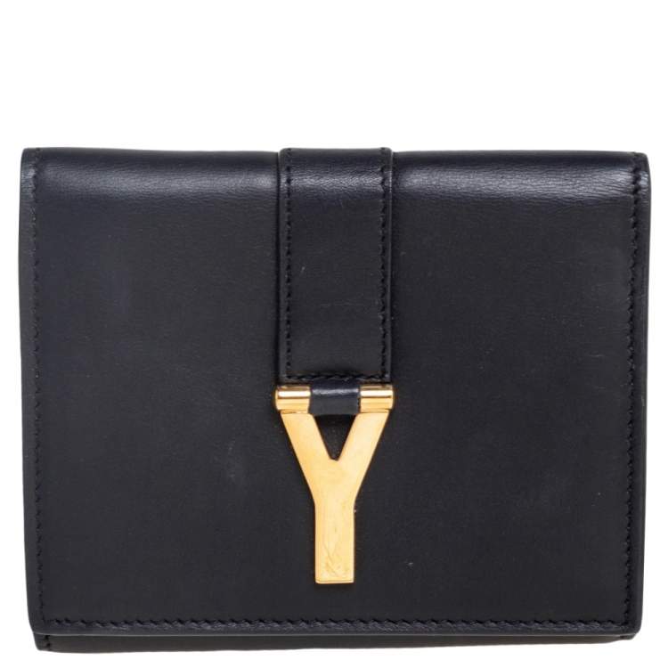 Pre Owned Saint Laurent Black Leather Chyc Compact Wallet