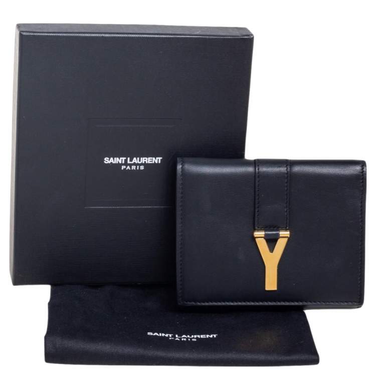 Pre Owned Saint Laurent Black Leather Chyc Compact Wallet