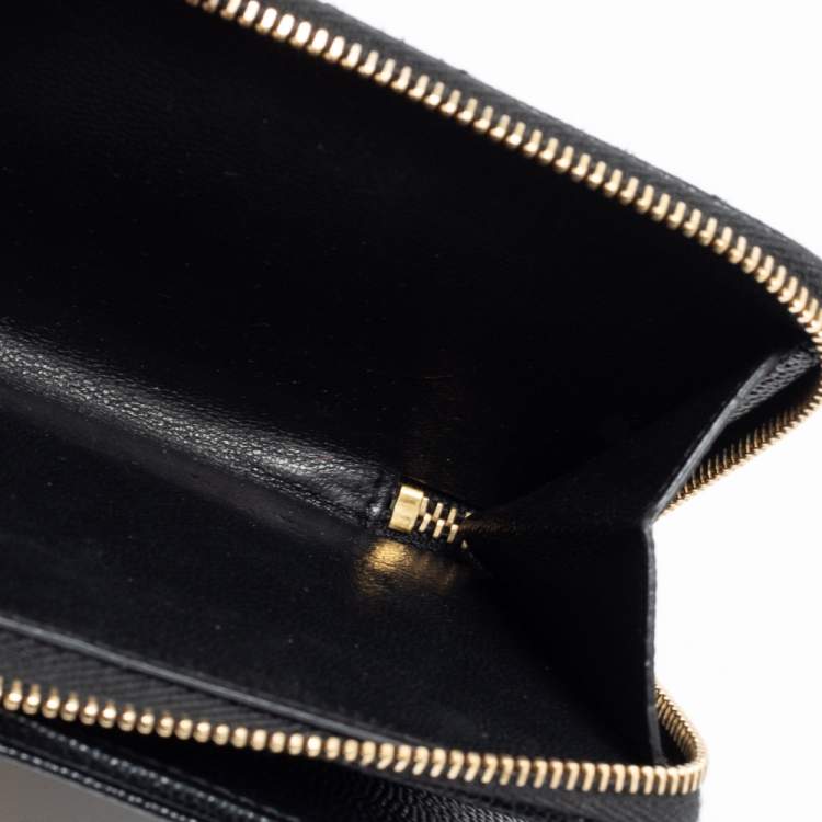 Pre Owned Saint Laurent Black Matelassé Leather Monogram Compact Wallet