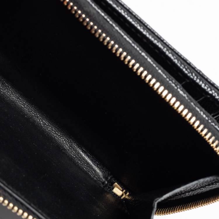 Pre Owned Saint Laurent Black Matelassé Leather Monogram Compact Wallet