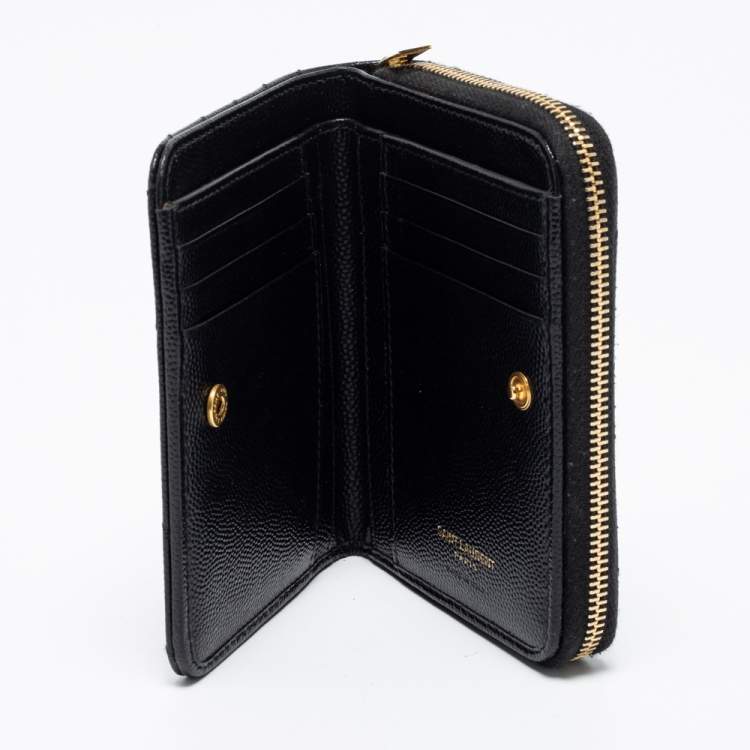 Pre Owned Saint Laurent Black Matelassé Leather Monogram Compact Wallet