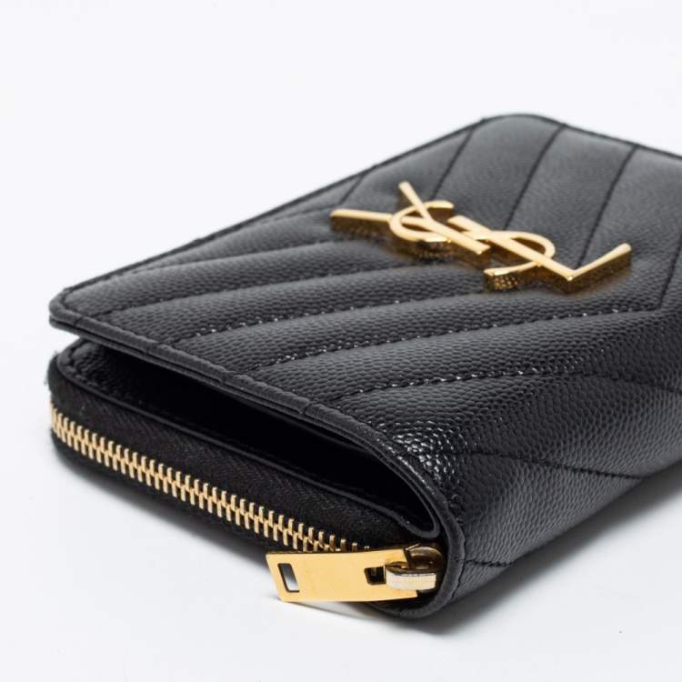 Pre Owned Saint Laurent Black Matelassé Leather Monogram Compact Wallet
