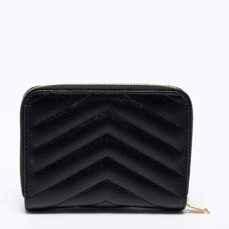 Pre Owned Saint Laurent Black Matelassé Leather Monogram Compact Wallet