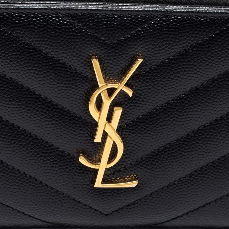 Pre Owned Saint Laurent Black Matelassé Leather Monogram Compact Wallet