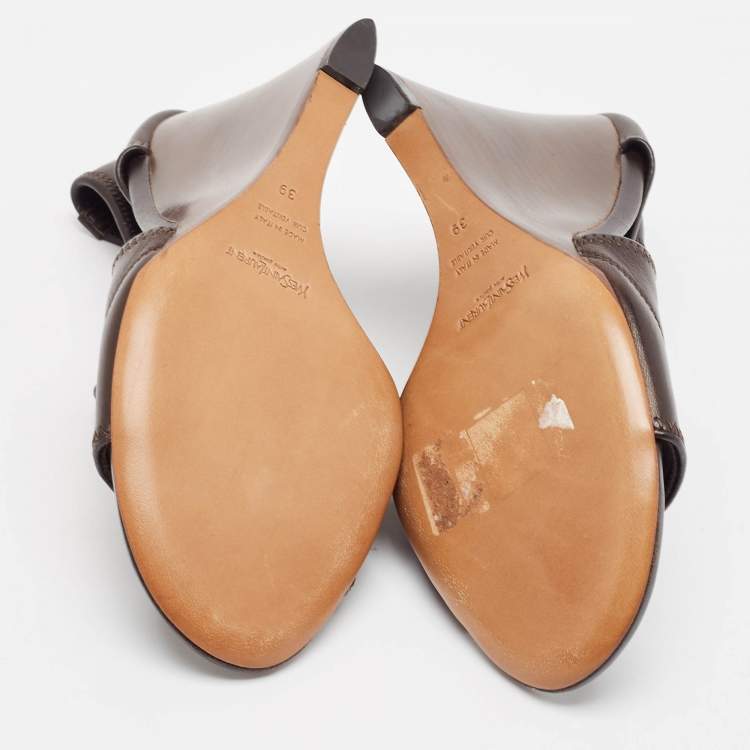 Pre Owned Yves Saint Laurent Brown Leather Wedge Sandals Size 39