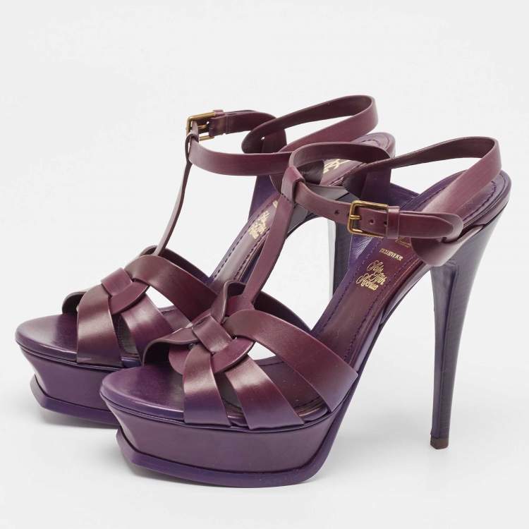 Pre Owned Yves Saint Laurent Purple Leather Tribute Sandals Size 37
